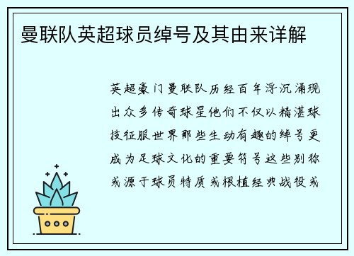 曼联队英超球员绰号及其由来详解