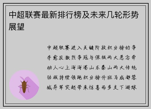 中超联赛最新排行榜及未来几轮形势展望